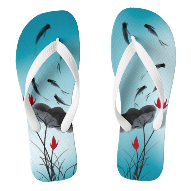 Lotus-Blume und Fisch-grüne Farbtinte Flip Flops (Fußbett)