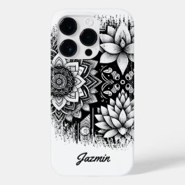 Lotus-Blume und -Mandalase in Schwarzweiß Case-Mate iPhone 14 Pro Hülle