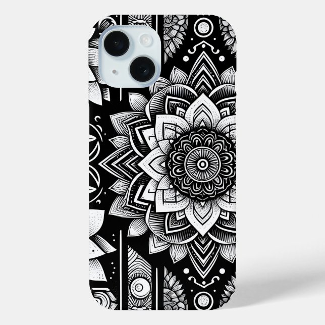 Lotus-Blume und -Mandalase in Schwarzweiß Case-Mate iPhone Hülle (Rückseite)