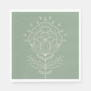 Lotus Blume Weiße Linie zeichnend Blumengrün Serviette
