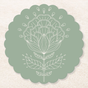 Lotus Blume Weiße Linie zeichnend Blumengrün Untersetzer