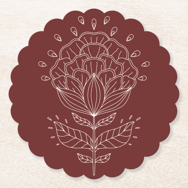Lotus Blume White Line zeichnend Blumenburgund b Untersetzer (Vorderseite)