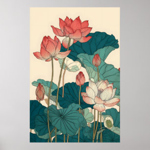 Lotus-Botanikdruck — Vintage-Blumen-Wandkunst Poster