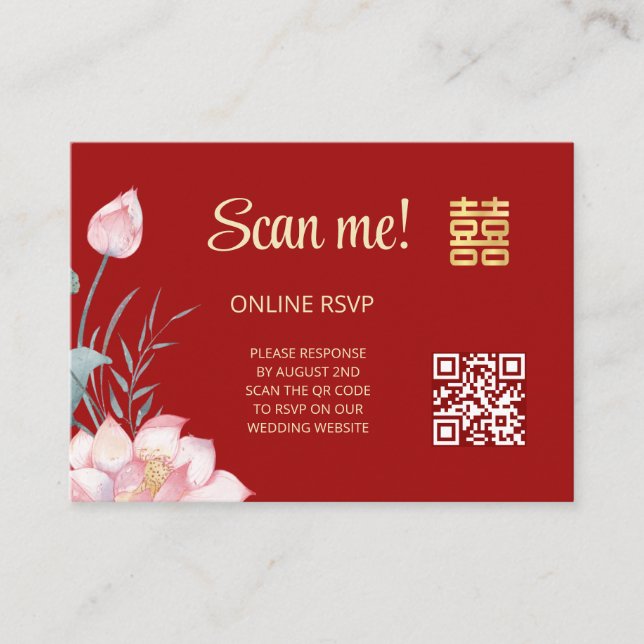 Lotus Chinese Wedding QR Code UAWG Online Begleitkarte (Vorderseite)