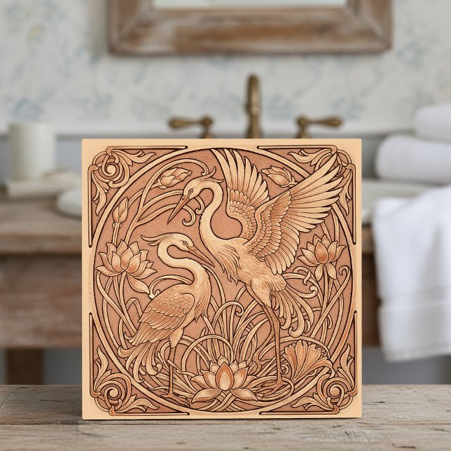 Lotus & Crane Art Nouveau Pat#8 Terra Cotta ID1193 Fliese (Von Creator hochgeladen)