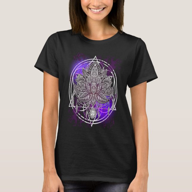 Lotus Crystals Zen Flower Of Life Hippie Sacred Ge T-Shirt (Vorderseite)