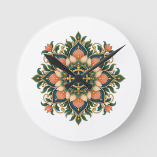 Lotus-Dharma-Rad-Mandala-Meditationsuhr Runde Wanduhr