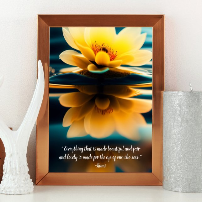 Lotus Everything Beautiful Rumi Quote Poster (16x20 framed print as shown is perfect for smaller spaces.)