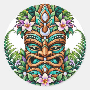 Lotus-Farn-Tiki-Aufkleber Runder Aufkleber