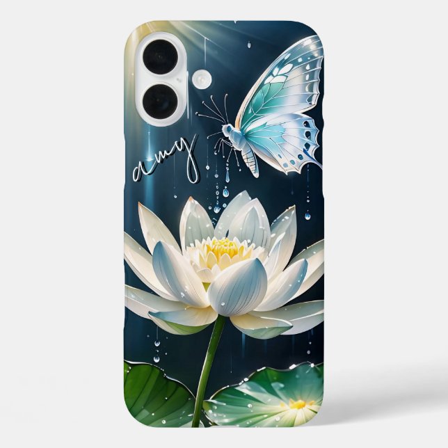 Lotus Floral Butterfly Mit Monogramm Case-Mate iPhone Hülle (Rückseite)
