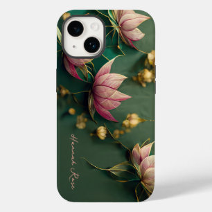 Lotus Floral Pink & Gold   Monogramm Case-Mate iPhone 14 Hülle