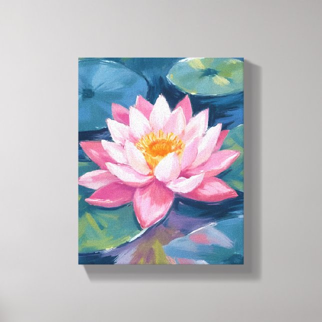 Lotus Flower Lily Pad Watercolor Leinwanddruck (Vorderseite)