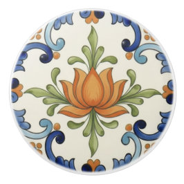 Lotus Flower Mediterranean Blue Cream Keramikknauf