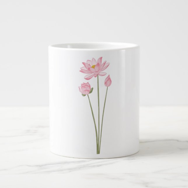Lotus Flowers Botanical Illustration Coffee Mug Jumbo-Tasse (Vorderseite)