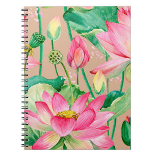 lotus flowers seamless pattern. watercolor botanic notizblock