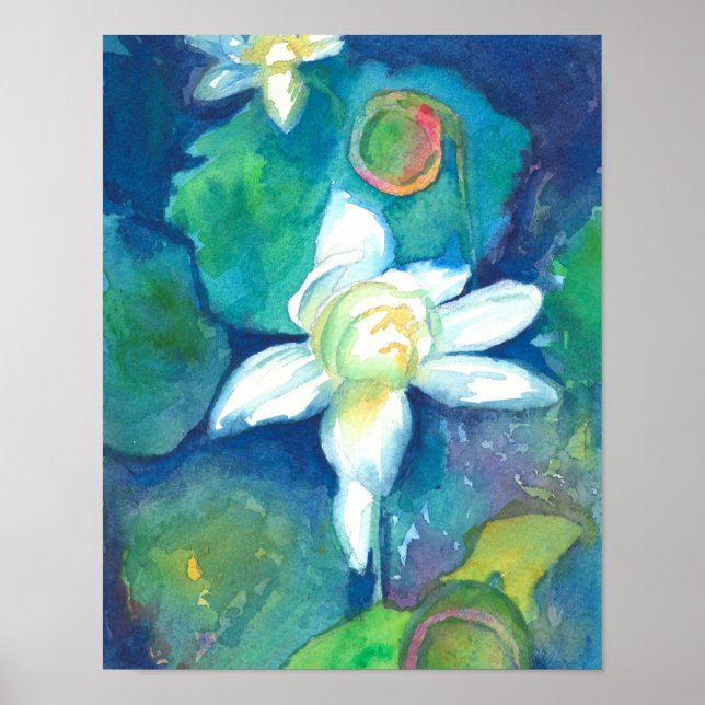 Lotus Flowers Watercolor Painting Poster (Vorne)