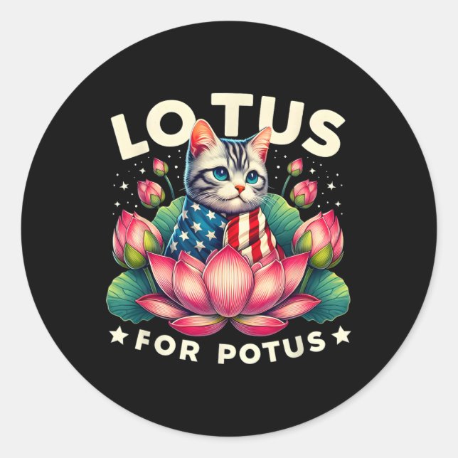 Lotus for Potus Kamala Harris Us Flag Cat Lovers Runder Aufkleber (Vorderseite)