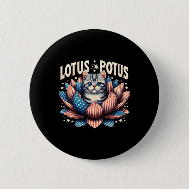 Lotus for Potus US Flag Cat Lovers Kamala Harris Button (Vorderseite)