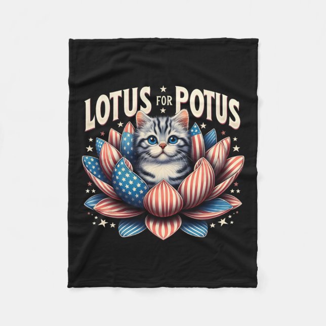 Lotus for Potus US Flag Cat Lovers Kamala Harris Fleecedecke (Vorderseite)