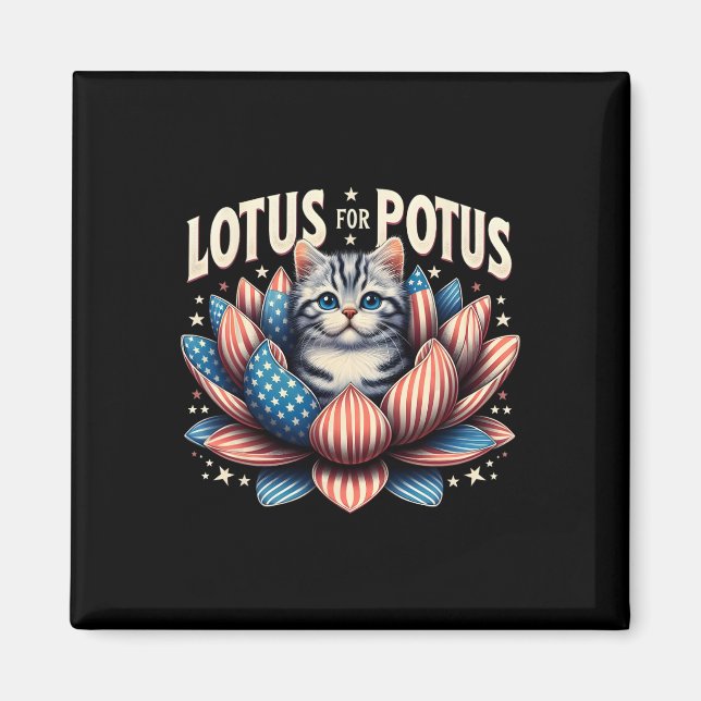 Lotus for Potus US Flag Cat Lovers Kamala Harris Magnet (Vorne)