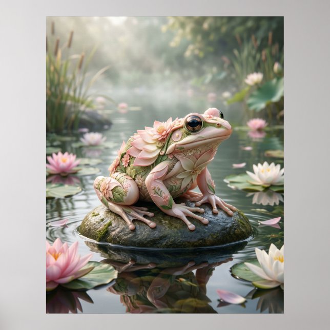 Lotus-Frosch-Zen-Teich Poster (Vorne)