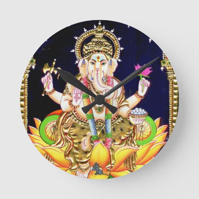 LOTUS GANESHA TANJORE PAINTING RUNDE WANDUHR (Vorderseite)