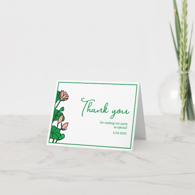 Lotus Garden Personalisiertes Party Danke Karte (Vorderseite)