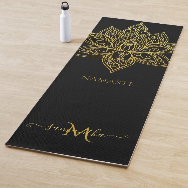 Lotus Gold Mandala Monogram Elegant Black Yogamatte (Beispiel)
