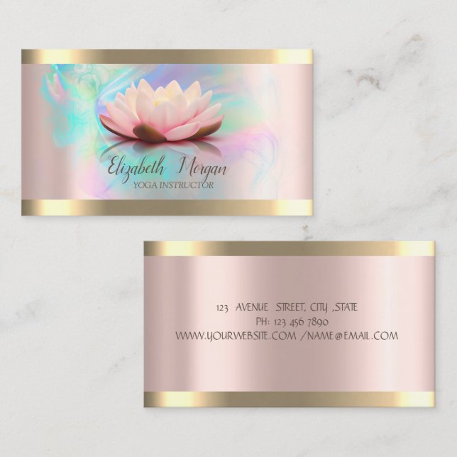 Lotus Gold Stripe Rose Gold Holographic Ink Yoga Visitenkarte (Vorne/Hinten)