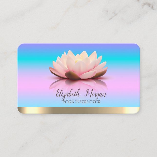 Lotus Gold Stripe Yoga Ombre Holographic Visitenkarte (Vorderseite)