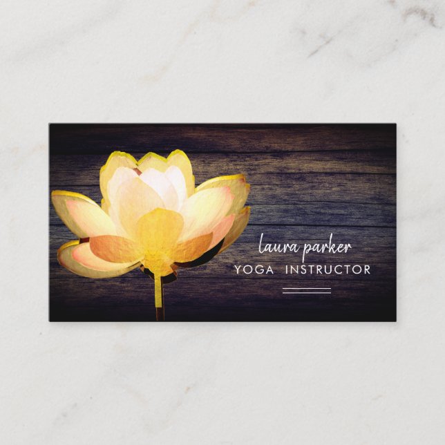 Lotus Gold Yoga Instructor Meditation Zen Wood Visitenkarte (Vorderseite)