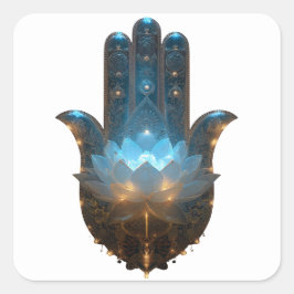 Lotus-Illumination | Hamsa-Hand-Design Quadratischer Aufkleber