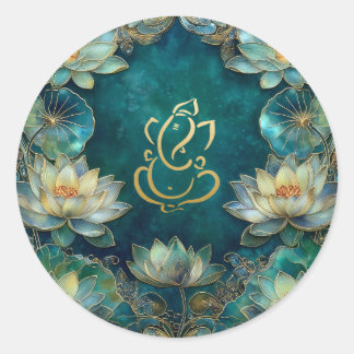 Lotus Indian Ganesh Wedding | Green Gold Runder Aufkleber