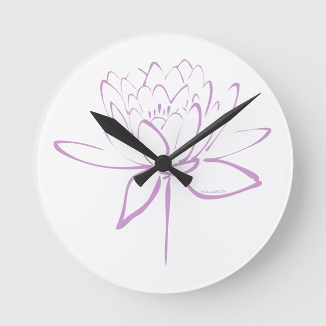 Lotus-Kalligraphie (Lavendel) Runde Wanduhr (Vorderseite)