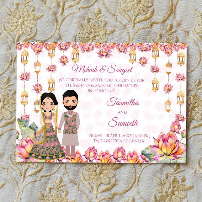 Lotus lanterns Indian wedding mehndi sangeet Einladung (Lotus lanterns Indian wedding mehndi sangeet Invitation editable template instant digital download)