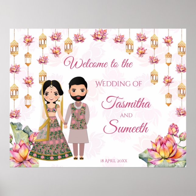 Lotus lanterns indische Hochzeit personalisierter  Poster (Vorne)