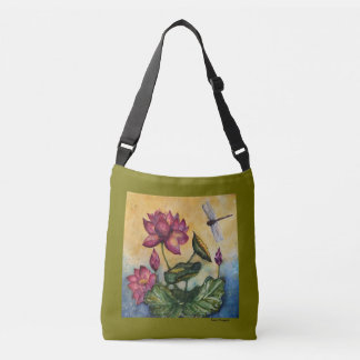 Lotus-Libellen-Aquarell Crossbody Tasche