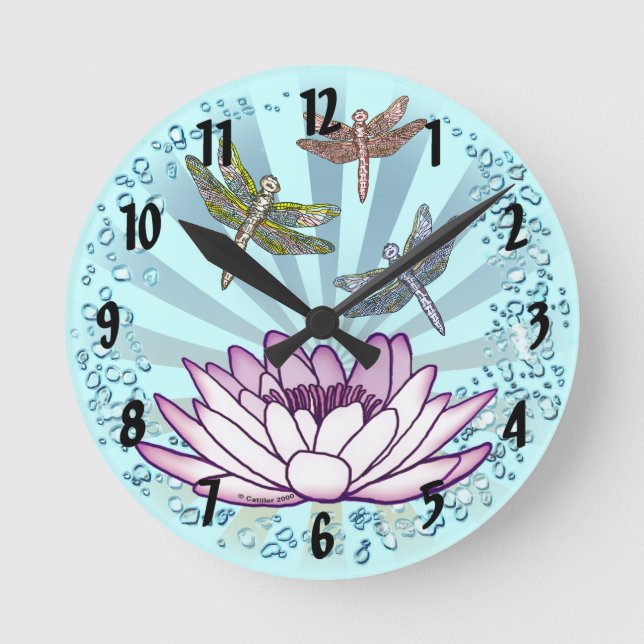 Lotus-Libellen-Uhr Runde Wanduhr (Vorderseite)