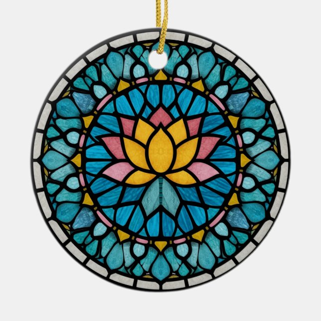 Lotus-Mandala-Buntglas Keramik Ornament (Vorne)