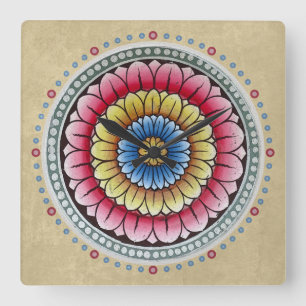 Lotus Mandala Clock Quadratische Wanduhr