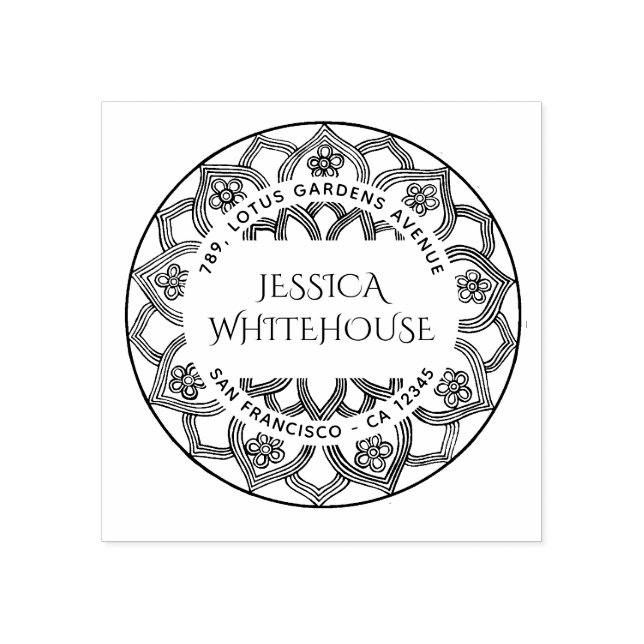 Lotus Mandala Floral Name Rücksendeadresse Gummistempel (Prägung)