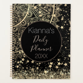 Lotus Mandala Glitzer Gold Stars Personalisiert Planer