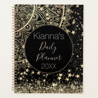 Lotus Mandala Glitzer Gold Stars Personalisiert Planer