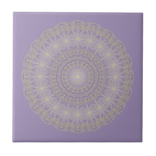 Lotus Mandala in Lilac und Gold Fliese