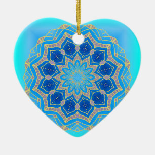 Lotus mandala in Türkis und Blau Keramik Ornament