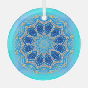 Lotus mandala in Türkis und Blau Ornament Aus Glas