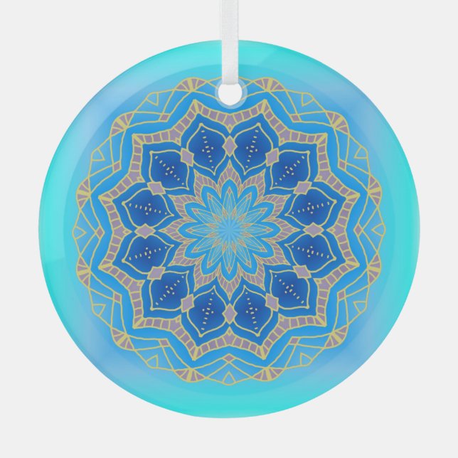 Lotus mandala in Türkis und Blau Ornament Aus Glas (Vorderseite)