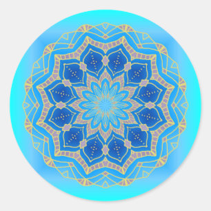 Lotus mandala in Türkis und Blau Runder Aufkleber