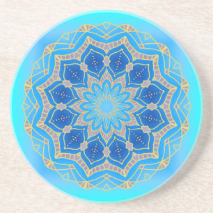 Lotus mandala in Türkis und Blau Sandstein Untersetzer