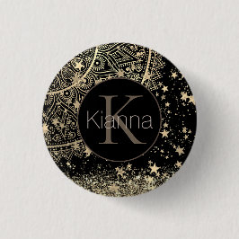 Lotus Mandala mit Gold Monogram Personalisiert Button